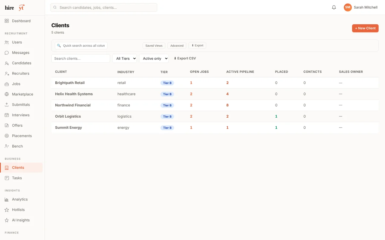 Client CRM in HireYT